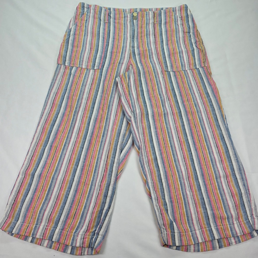 Seven7 Womens Wide Leg Crop Pants Linen Blend Striped High Rise Size 14